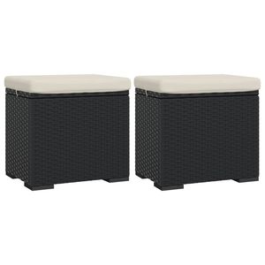Juego de 2 otomanas de ratán PE en color blanco crema y negro con metal con recubrimiento en polvo para muebles de jardín - Product Image 2
