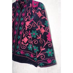 Hand Embroidered <b>Quilted</b> Breathable Woven Velvet <b>Jacket</b> Floral <b>Pattern</b> Mandarin Stand Women's Winter Coat Full Sleeve Boho Style - Product Image 2