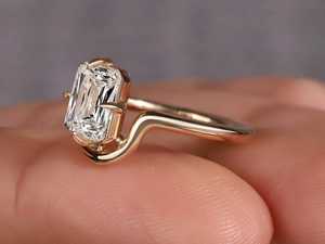 Anillo de banda curva con diamante de corte cruzado cultivado en laboratorio, certificado por IGI, para mujer, oro sólido de 14K, regalo de compromiso moderno para novias - Product Image 2