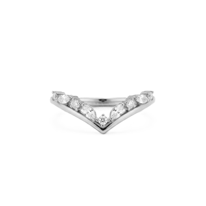 IGI Certified 10K 14K Solid Gold Marquise & Round Lab Created Diamond Chevron Ring V Shape Curved <b>Wedding</b> Band Minimalist Ring - Product Image 3