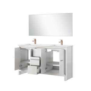 60 pollici. Vanità bianca del doppio bagno con 20 In. D bianco quarzo Top oro rosa rubinetto Set 55 In. Lavabo da bagno a specchio - Product Image 5