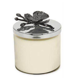Bougie parfumée noire à motif floral sous couvercle, dans un bocal en verre avec accent métallique élégant, contenant de cire, décoration de luxe pour la maison - Product Image 1