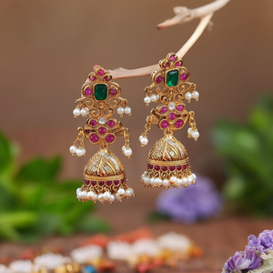 Kemp Matsya Jhumka Gold Plated Brass Ethnic Wedding Charm Earrings with Pearl - Product Image 3