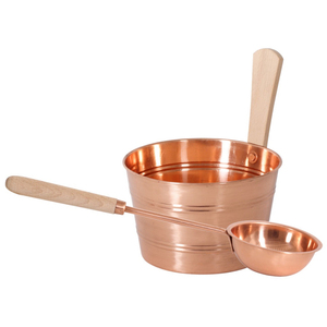 Ensemble seau et louche de luxe 100 % cuivre pur avec manche en bois, fait main, 4 L, pour spa professionnel et sauna traditionnel - Product Image 1