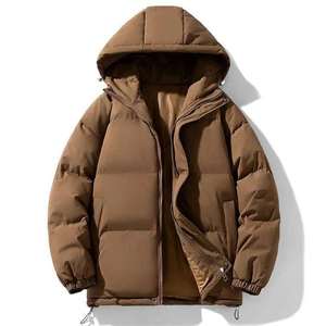 <b>Men</b> Hooded Puffer Jacket Winter <b>Warm</b> Breathable Thick Polyester Wadding Casual Zipper Closure Loose Fit Solid Color <b>Coat</b> 220g - Product Image 2