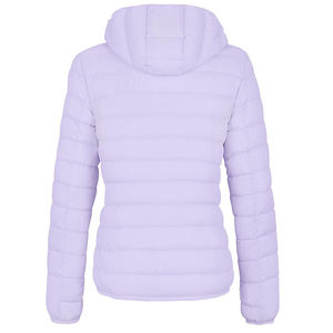<b>Light</b> Purple Hooded <b>Puffer</b> <b>Jacket</b> Women's Casual Autumn Windproof Slim Fit Zipper Closure Solid Color Polyester Shell - Product Image 3