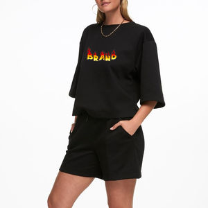 Ensemble décontracté d'été respirant 2 pièces pour femmes, t-shirt et short, 100% coton, logo imprimé DTF personnalisé, ensemble de jogging pour femmes - Product Image 6