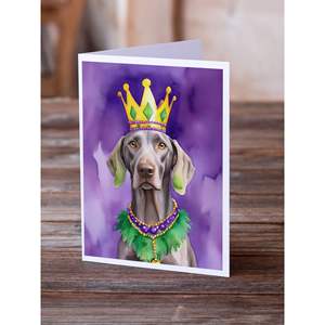 Weimaraner King of Mardi Gras Tarjetas de felicitación Paquete de 8 Whimsical A7 Tamaño 5x7 Tarjetas de notas en blanco con sobres - Product Image 2