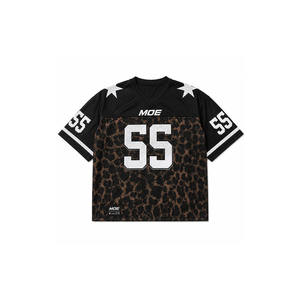 เสื้อเจอร์ซีย์ตาข่ายลายเสือดาวสไตล์เรโทร ทรงบ็อกซี่ ครอปพอดีตัว แบบอเมริกันฟุตบอล  รับสกรีนชื่อและหมายเลข  เสื้อกีฬาคอวีสำหรับบาสเก็ตบอล - Product Image 4