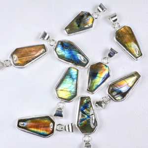 Nuevo Collar de Moda con Colgante de Labradorita Natural en Forma de Ataúd, Chapado en Plata de Ley 925, Joyería de Piedras Preciosas al por Mayor - Product Image 5
