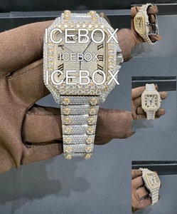 Reloj de Pulsera para Hombre con Caja Cuadrada de Acero Inoxidable, Esfera de Cristal, Totalmente Adornado con Moissanita, Correa Negra con Cierre, Resistente al Agua 10 Bar - Product Image 2