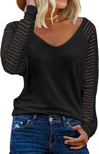 Camiseta de Manga Larga a Rayas con Parches para Mujer, Tallas Grandes, Casual, Transpirable, Antipilling, Venta al por Mayor, Nueva y de Moda - Product Image 6