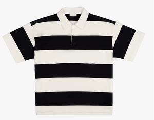 Embroidered Shirt for Polo Yarn Dye White Navy with Pattern Digital Printed Crop Length Patterned Design - Product Image 2