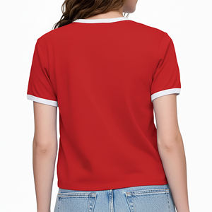 <b>Top</b> Trending Women's <b>Red</b> <b>Crop</b> T-Shirt Crew Neck Short Sleeve 100% Cotton Jersey Logo Print Casual Loose Fit Spring Summer - Product Image 3