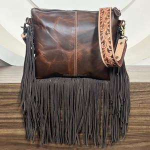 Venta caliente nuevo estilo 2025 cuero de vaca mecanizado a mano bandolera bolso con flecos cuero genuino diseño a cuadros bolso para mujer - Product Image 5
