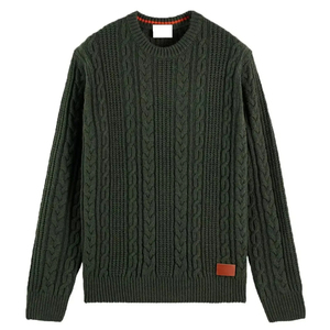 2026 Men's Dark Green Cable Knit Wool <b>Sweater</b> Full Sleeve Pullover Winter Thick Knitted <b>Sweater</b> Solid Color Regular Fit - Product Image 2