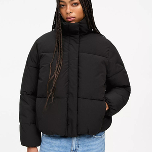 Top Quality Women's Black <b>Quilted</b> Puffer <b>Jacket</b> Stand Collar Full Sleeve Winter Warm Thick Solid Color Short Length Coat - Product Image 1