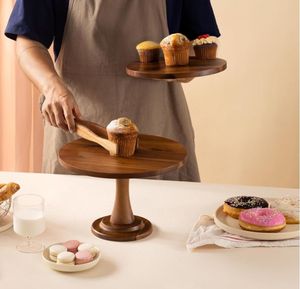 Support à gâteau en bois naturel vintage fait main, plateau en bois écologique, présentoir à desserts pour mariages, fêtes et décoration intérieure - Product Image 1