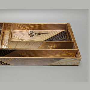 ชุดถาดเสิร์ฟเคลือบสีขาวลายเรขาคณิต 3 ชิ้น – ถาดซ้อนกันได้ ทำจาก MDF และกระดาษ ปลอดภัยสำหรับอาหาร ดีไซน์ทันสมัย หรูหรา เหมาะสำหรับห้องครัว ห้องรับประทานอาหาร และตกแต่งบ้าน - Product Image 3