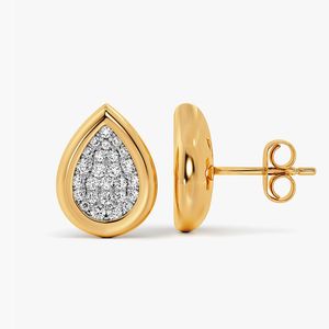 Pendientes de Oro Amarillo de 14K con Diamantes Cultivados en Laboratorio, Corte Brillante Redondo, Diseño de Racimo, de Lujo - Product Image 3