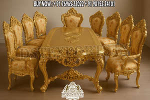 Juego de Comedor Moderno de Madera de Teca Tallada en Oro Premium, Estilo Clásico Maharaja Real Indio, DST EXPORTS - Product Image 2