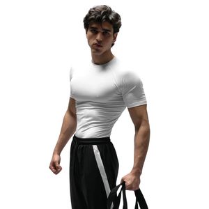 Men's <b>White</b> Slim Fit Crew Neck Short Sleeve <b>T</b> <b>Shirt</b> Stretch Athletic Training Gym Running Casual Sportswear Fitness Fashion - Product Image 1