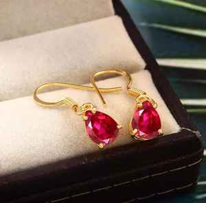 Pendientes de pera con rubí de Mozambique, plata de ley 925, chapados en oro de 14 quilates, joyería colgante para mujer, regalo - Product Image 1