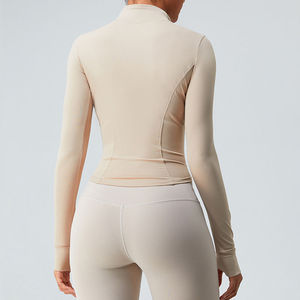 Women Solid Color Full Sleeve Yoga Jacket With <b>Zipper</b> Front Sweat-Wicking Spandex Polyester Activewear <b>Top</b> - Product Image 5