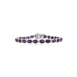Impresionante pulsera de tenis elegante de plata de ley 925 con amatista natural de corte ovalado para joyería fina al por mayor para mujer - Product Image 1