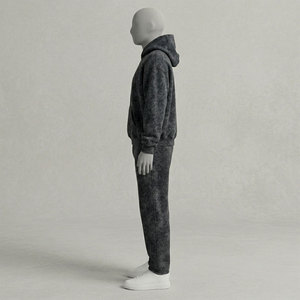 Conjunto Unisex de Sudadera con Capucha y Pantalones de Felpa Teñida, Color Sólido, Corte Holgado, para Todas las Temporadas - Product Image 3