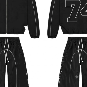 New Arrival Custom Men's Black 74 Printed Tracksuit <b>Set</b> Sporty Windbreaker Jacket With Drawstring Pants Breathable Polyester - Product Image 5