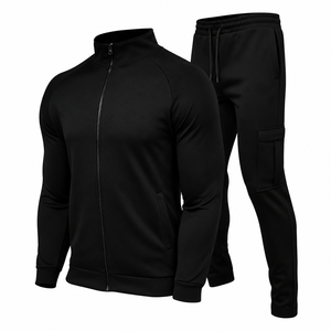 Ensemble de survêtement cargo pour homme avec veste à col montant et fermeture éclair intégrale, manches raglan et pantalon de jogging à poches utilitaires, 2 pièces, vêtements de sport - Product Image 2