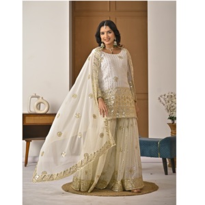 New Designer Party Wear Look <b>Kurta</b> Sharara & Dupatta Set – Latest Elegant Ethnic Outfit for <b>Women</b> Wedding and Festive Wear - Product Image 1