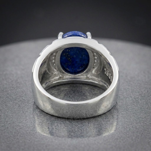 Anillo de Plata de Ley 925 con Lapislázuli Natural de Forma Ovalada de 8x10 mm, Anillo Geométrico con Engaste de Puntas para Hombre, Uso Diario Unisex - Product Image 3