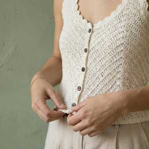 Women's Halter Neck Regular Sleeve Woven Solid Long Pullover Handmade Cotton Autumn <b>Top</b> - Product Image 2