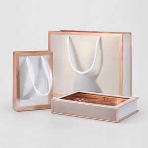 Bolsas de Compra y Cajas de Regalo de Papel Blanco de Lujo con Borde Dorado Rosa, Asas de Cuerda, Empaque con Logotipo Personalizado al por Mayor - Product Image 2
