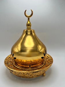 Wholesale Dome <b>Silver</b> Metal Incense <b>Burner</b> Bulk Luxury Polished Bakhoor Censer with Crescent Moon Finial and Filigree Base Decor - Product Image 6