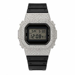 Reloj de lujo de acero inoxidable para mujer con diamantes y esfera azul, caja poligonal, reloj analógico de cuarzo - Product Image 3