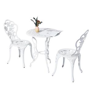 Set Bistrot da Esterno in Alluminio Pressofuso per Tutte le Stagioni, 3 Pezzi, con Tavolo e Sedie Rose per Patio, Giardino, Cortile - Product Image 1