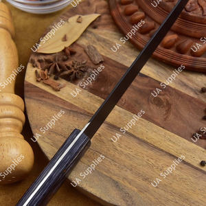 Cuchillo de filetear profesional de acero de Damasco afilado como una navaja, con recubrimiento en polvo, de grado industrial, mango de madera Pakka de 7 pulgadas y funda de cuero. - Product Image 6