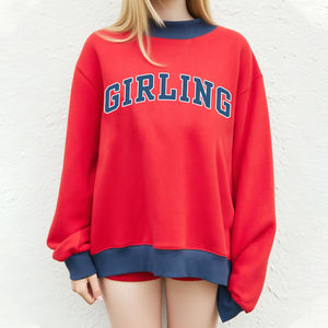 Sudadera de Felpa de Algodón de Dos Tonos, Personalizada, de Alta Calidad, para Mujer, Cuello Redondo, Corte Holgado, con Hombros Caídos y Cuello Simulado - Product Image 6