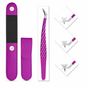Pinzas de Precisión para Pestañas de Acero Inoxidable con Punta Dentada, Mango Morado y Estuche para Aislamiento y Separación de Pestañas - Product Image 1