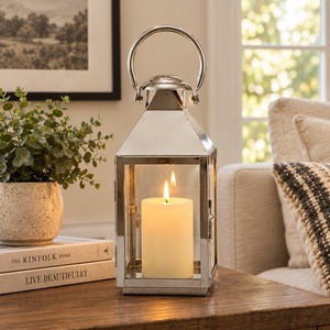 Lanterne porte-bougie en acier inoxydable avec panneaux en verre et poignée pour la décoration de la maison - Product Image 2