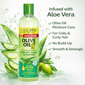 Champú Cremoso de Aloe Vera Orgánico al por Mayor para Limpieza Profunda con Fórmula de Restauración de Humedad con Aceite de Oliva para Cabello Negro con Textura Rizada - Product Image 2