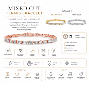 Pulsera de Diamantes Cultivados en Laboratorio con Corte Mixto, Certificada por IGI, de Lujo |   Joyería Fina de Diseño en Oro de 18K |   Regalo de Boda para Mujer Esposa - Product Image 6