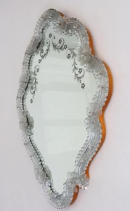 Italian Venetian Murano Glass <b>Mirror</b> Engraved Hand-<b>crafted</b> Hand-blown Flowers Mid-century - Product Image 1