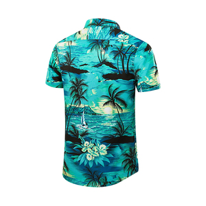 Chemise Hawaïenne Homme Manches Courtes Imprimé Floral Palmiers Bleus Respirante Col Rabattu Vacances d'Été Polyester Tissé 140g - Product Image 2