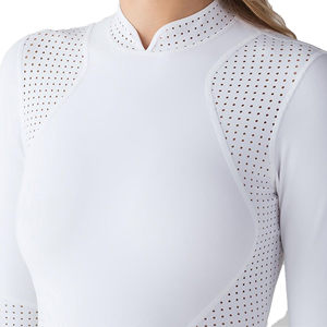 Haut de sport ajusté pour femme à manches longues, col montant, dos en maille zippé, vert clair uni, respirant, toutes saisons - Product Image 1