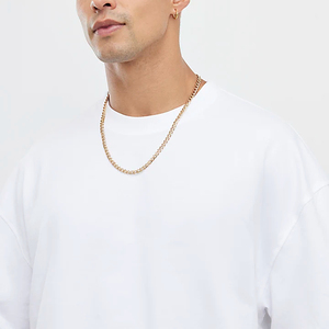 Camiseta Blanca de Manga Corta con Cuello Redondo para Hombre, Corte Holgado, Color Sólido, Tejido de Punto Jersey, Algodón Casual, Ecológica, 220g - Product Image 4