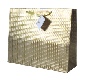 Preciosa bolsa de compras de papel kraft hecha a mano con papel de algodón de primera calidad, asas de cinta de satén dorada metálica a juego, para uso artesanal. - Product Image 3